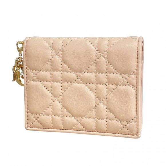 Christian Dior Cannage Leather Wallet Pink with Champagne Gold Hardware Pre-owne - Picture 1 of 16